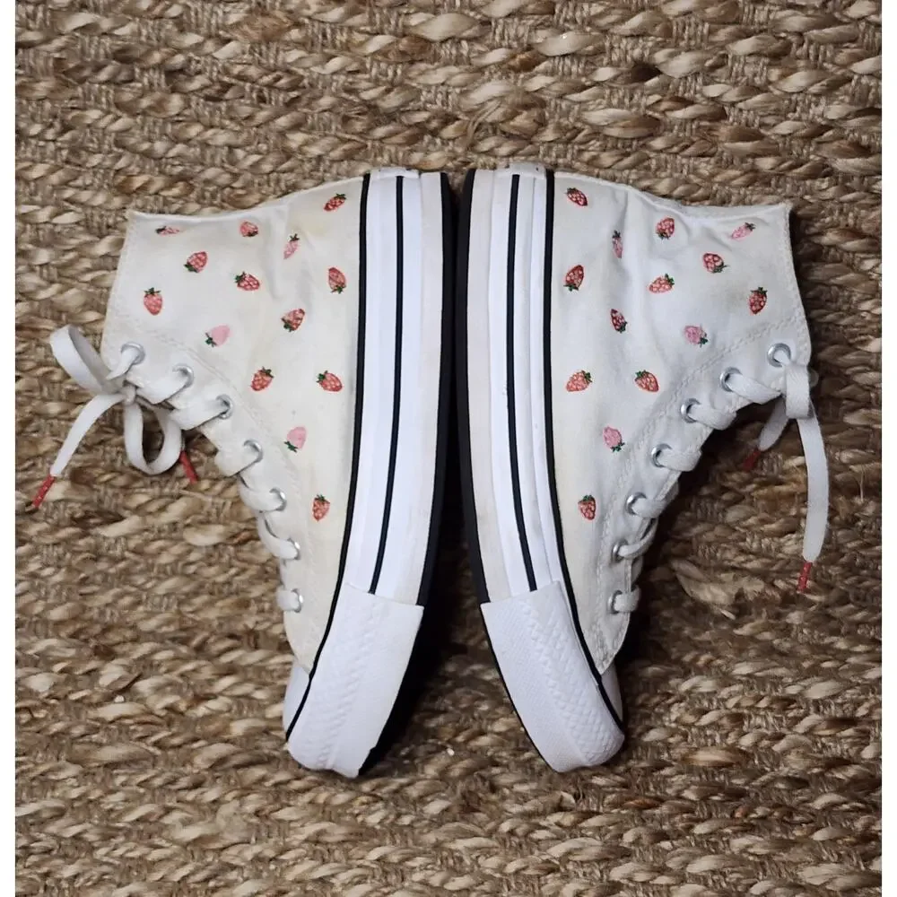 Converse Chuck Taylor Strawberry Hi Top Junior Sneakers White Red Size 3.5